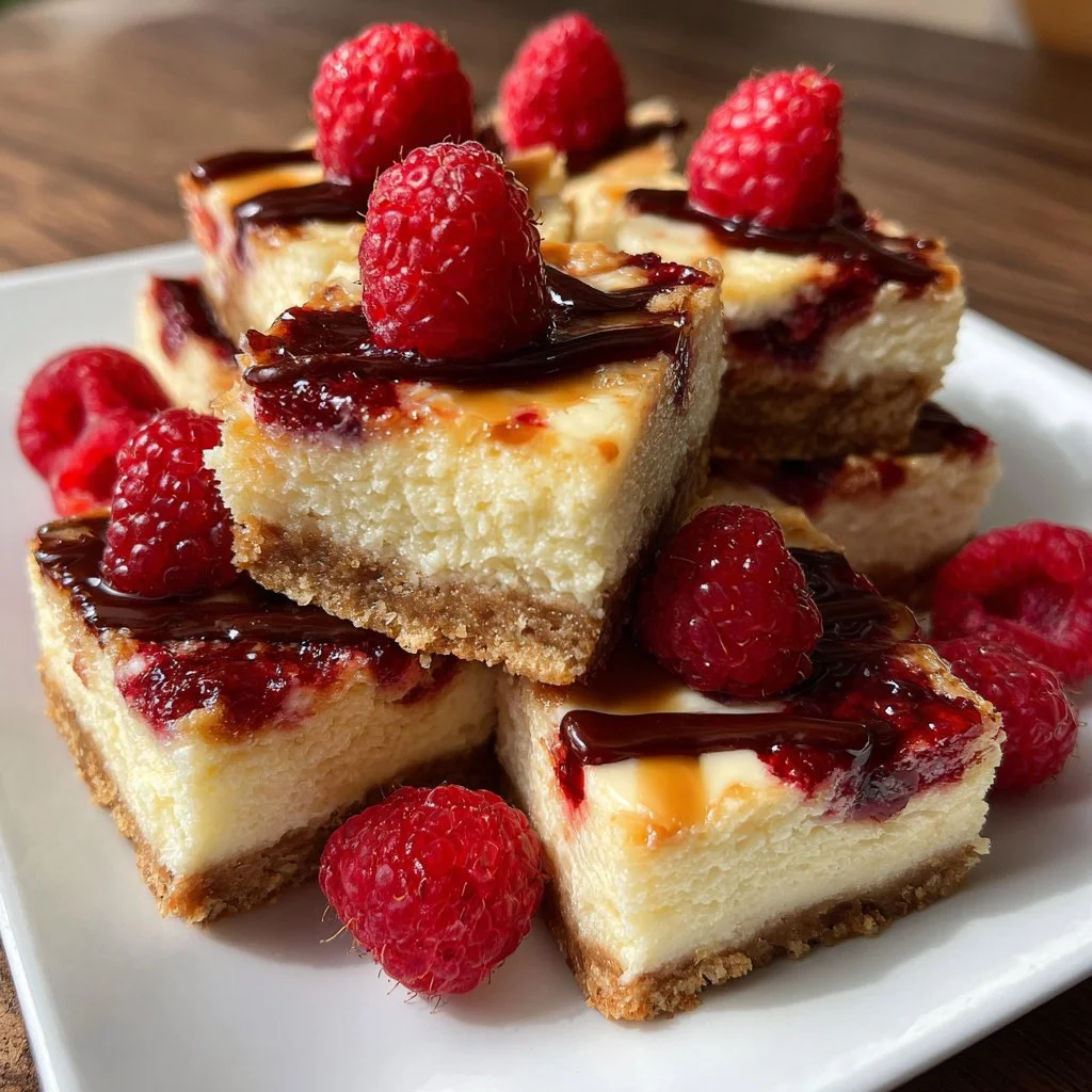 Barras de cheesecake de frambuesa saludables y altas en proteína