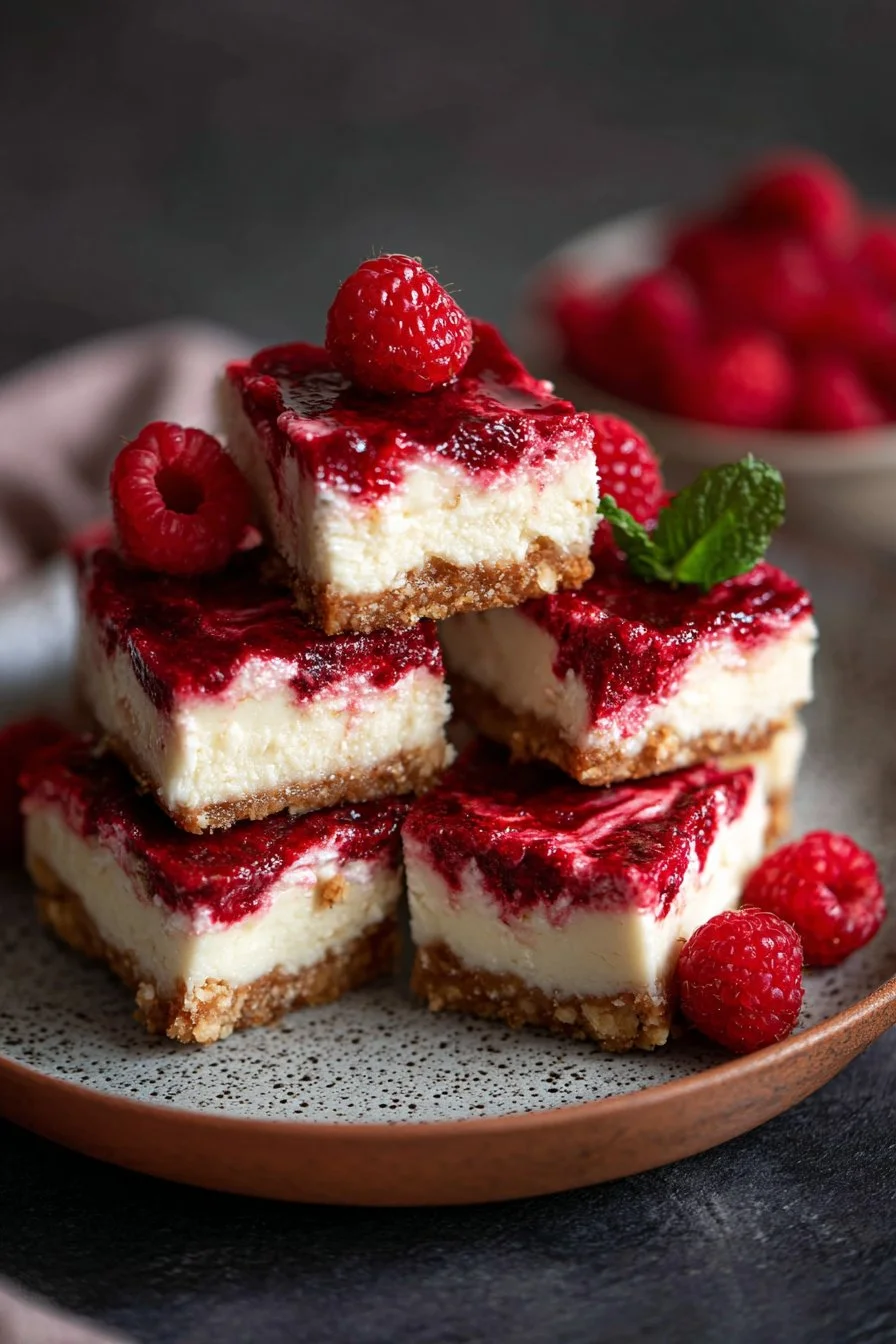 Healthy Raspberry Cheesecake Bars High in Protein