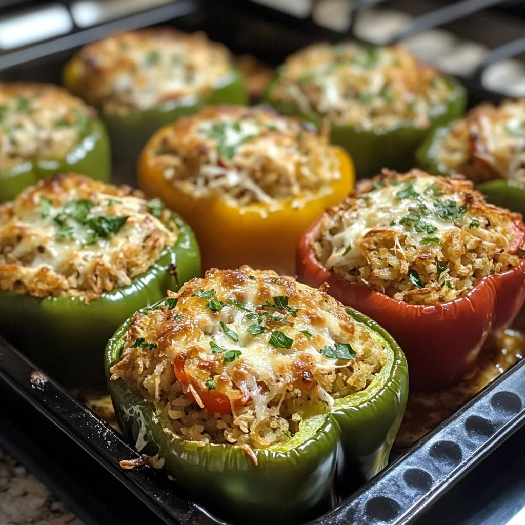 Healthy stuffed bell peppers filled with nutritious ingredients and topped with cheese.