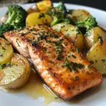 SALMÓN CON MANTEQUILLA DE LIMÓN, PATATAS CRUJIENTES Y BRÓCOLI