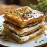 Milhojas de berenjena con miel de cabra