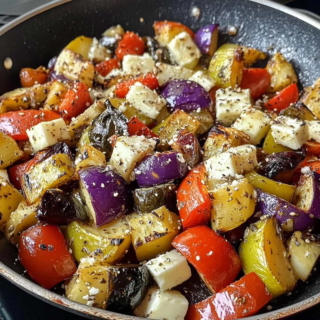 Colorful One-Pan Greek Vegetables dish with fresh ingredients