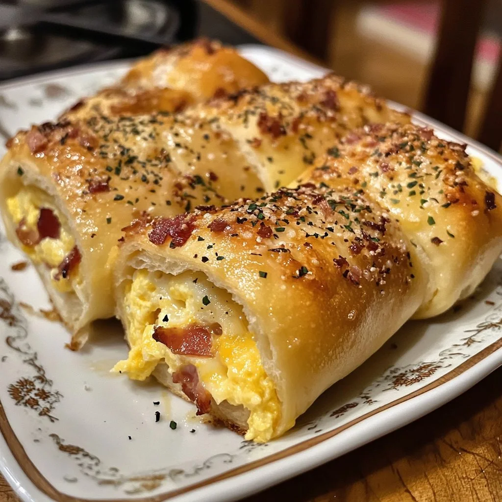 Panecillos rellenos de huevo, bacon y queso recién horneados