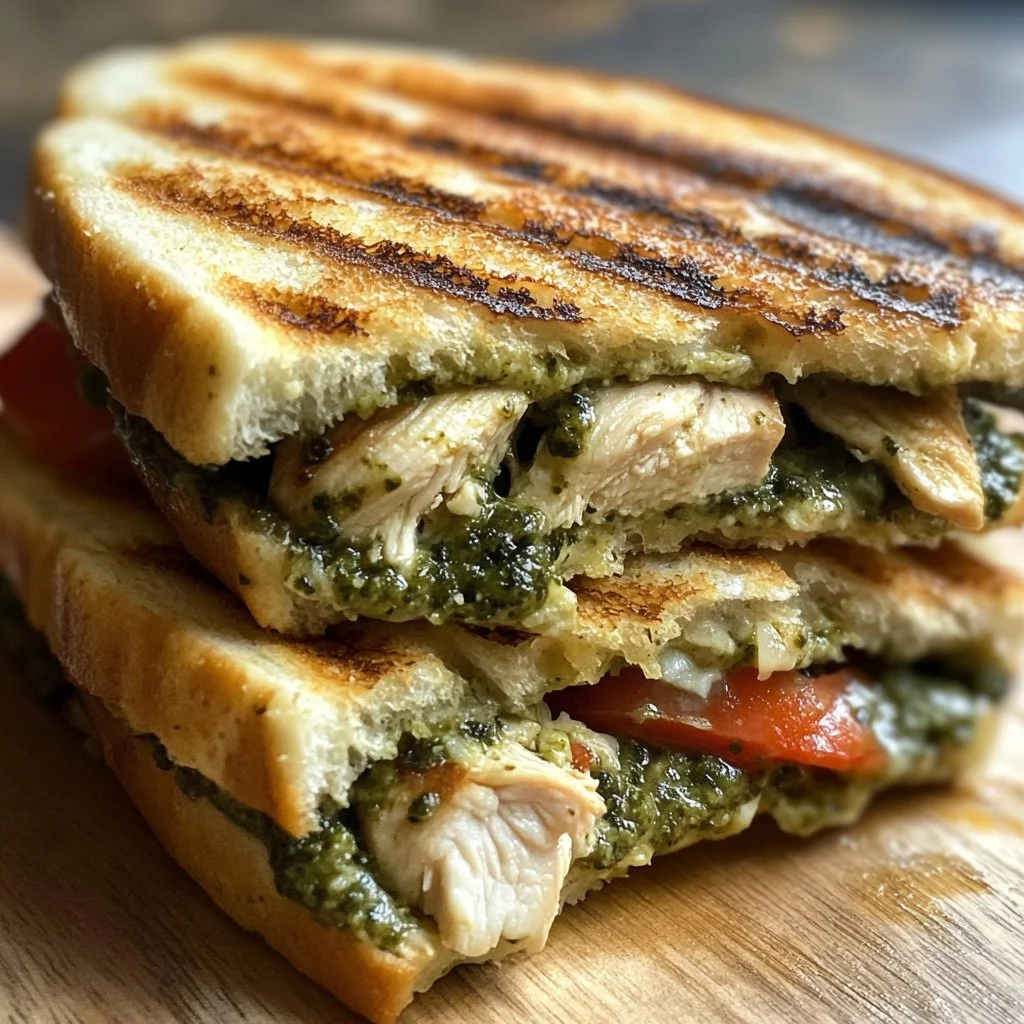 Panini de Pollo Pesto Cargado con ingredientes frescos y sabrosos