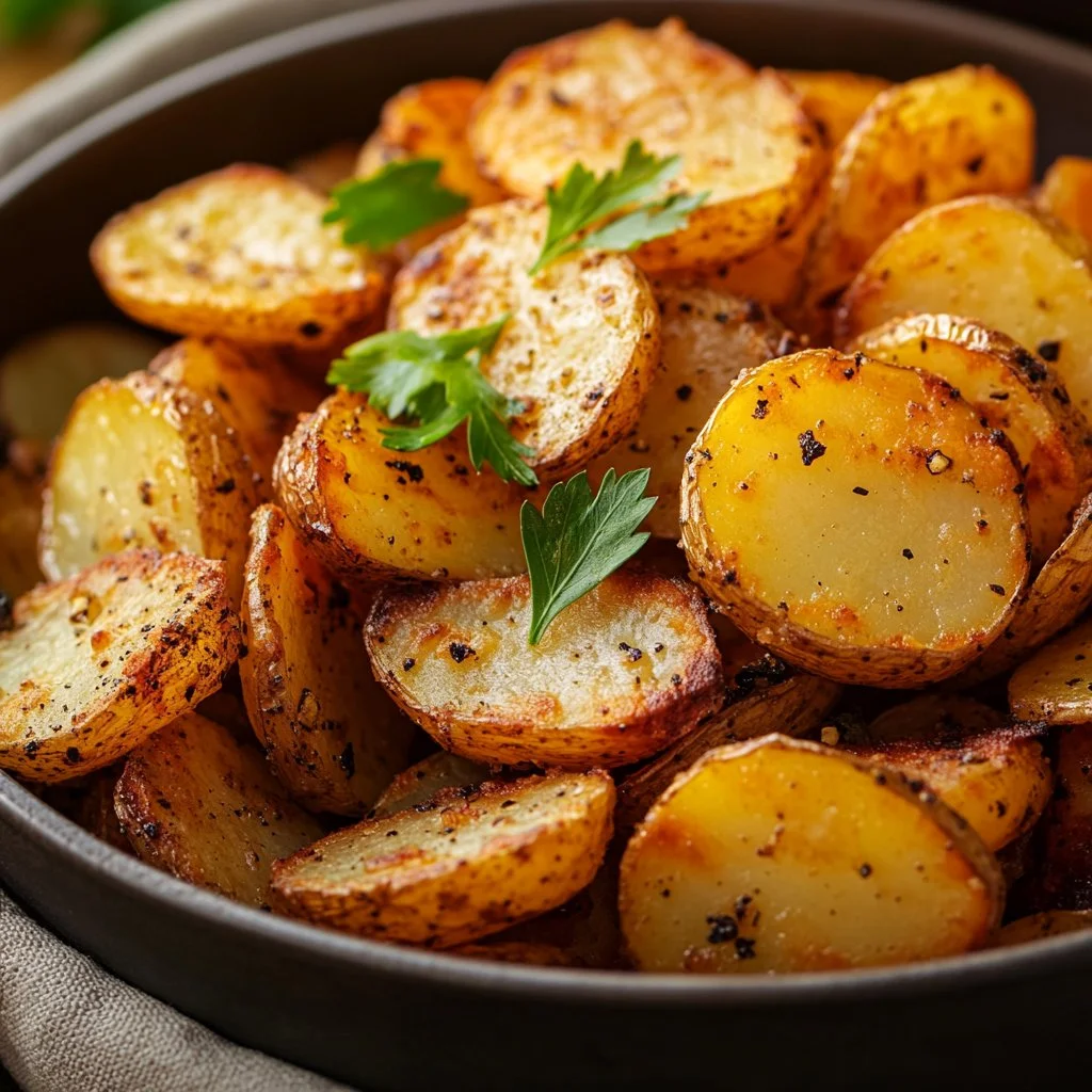 Papas en rodajas crujientes cocinadas en freidora de aire