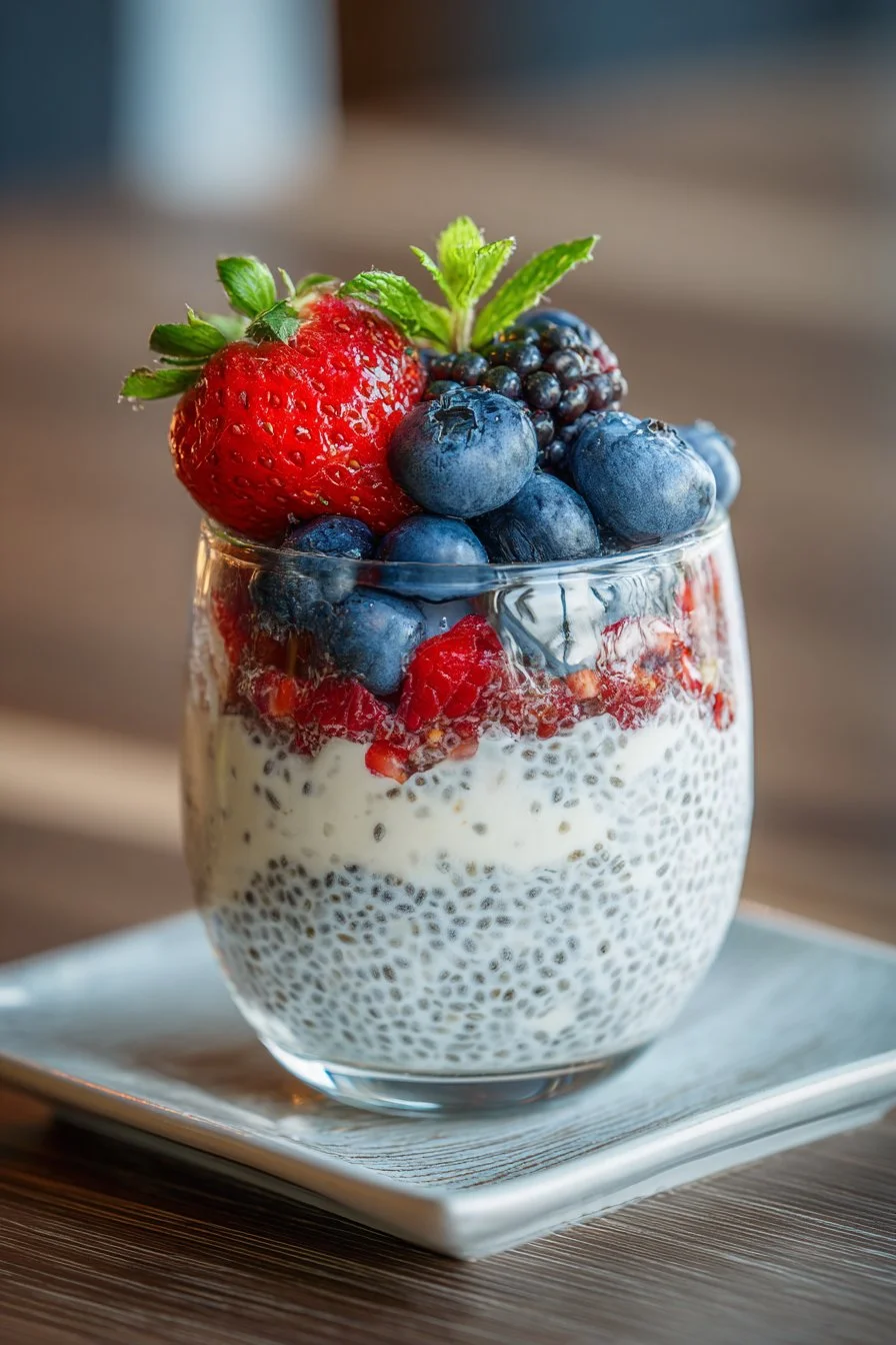 Parfait de yogur con bayas y chía
