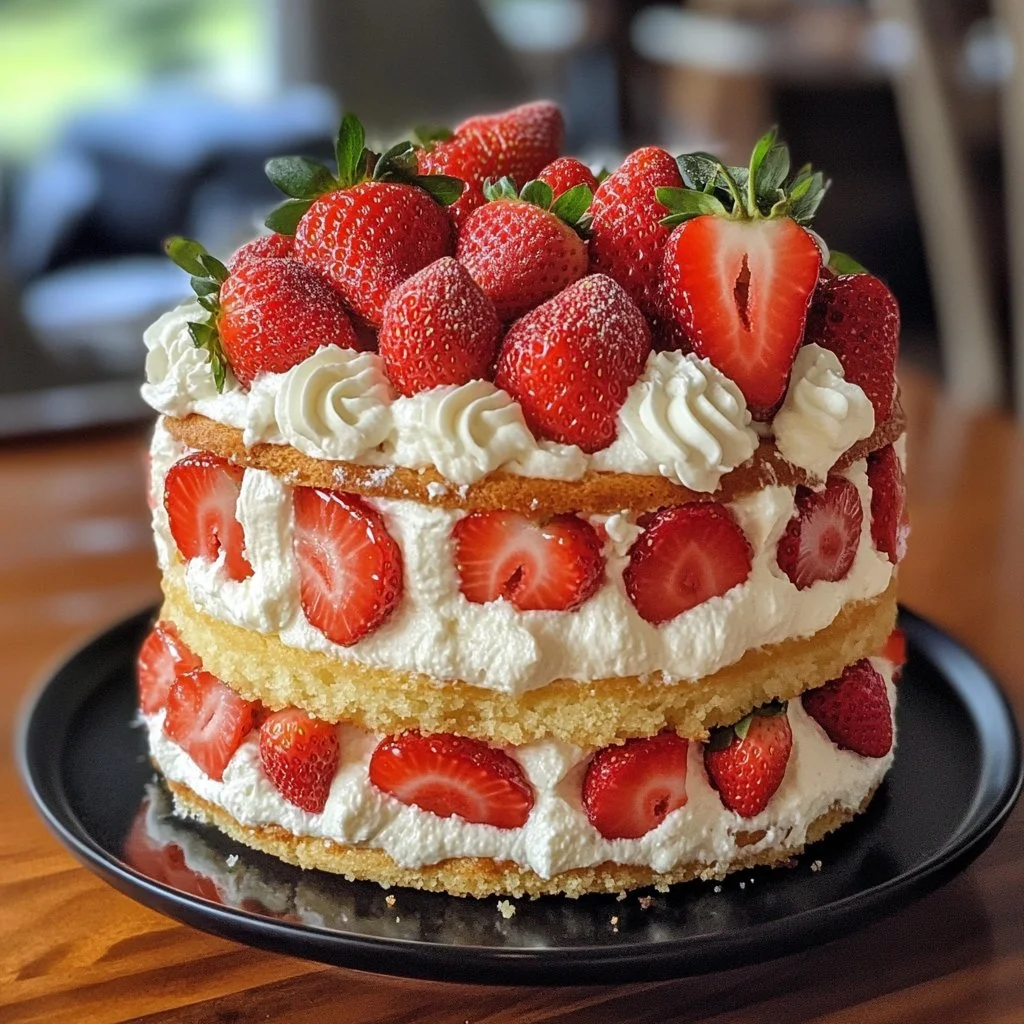Pastel de Corta de Fresa decorado y listo para servir
