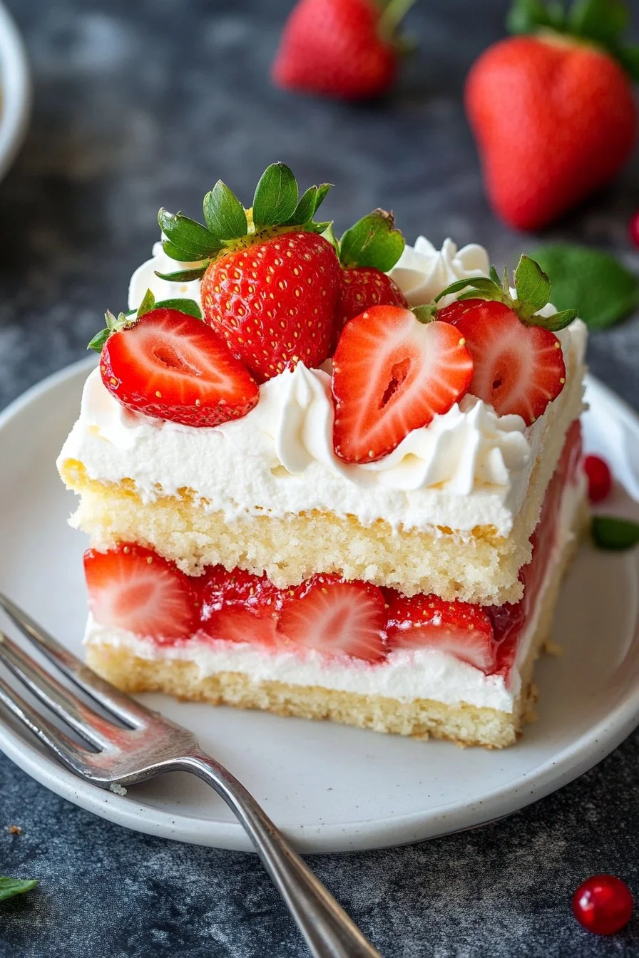 Pastel de fresa en hoja
