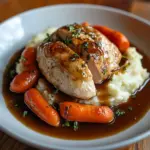 Pollo con Ajo y Hierbas, Puré de Patatas y Zanahorias Glaseadas
