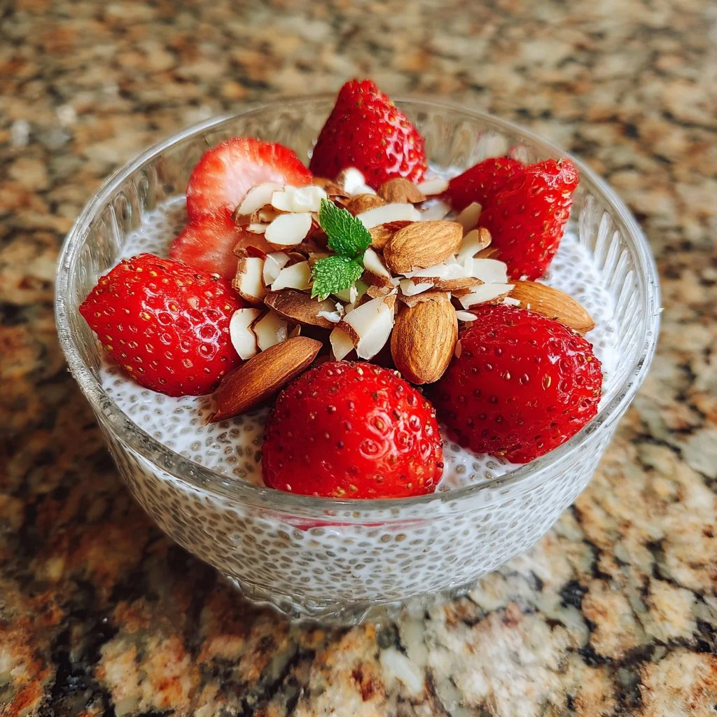 Pudín de chía con frutas frescas en un tazón decorativo
