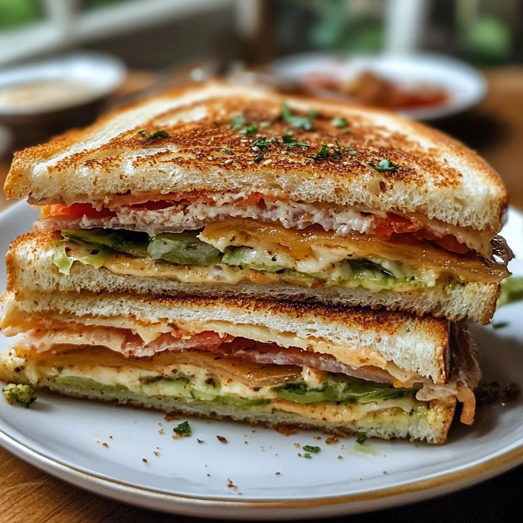 Sándwich Club con capas de tocino, pollo y lechuga en un plato