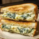 Sándwich de queso a la parrilla con espinacas y alcachofas cremosas
