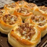 Savory flower buns filled with cheese and sausage on a wooden platter