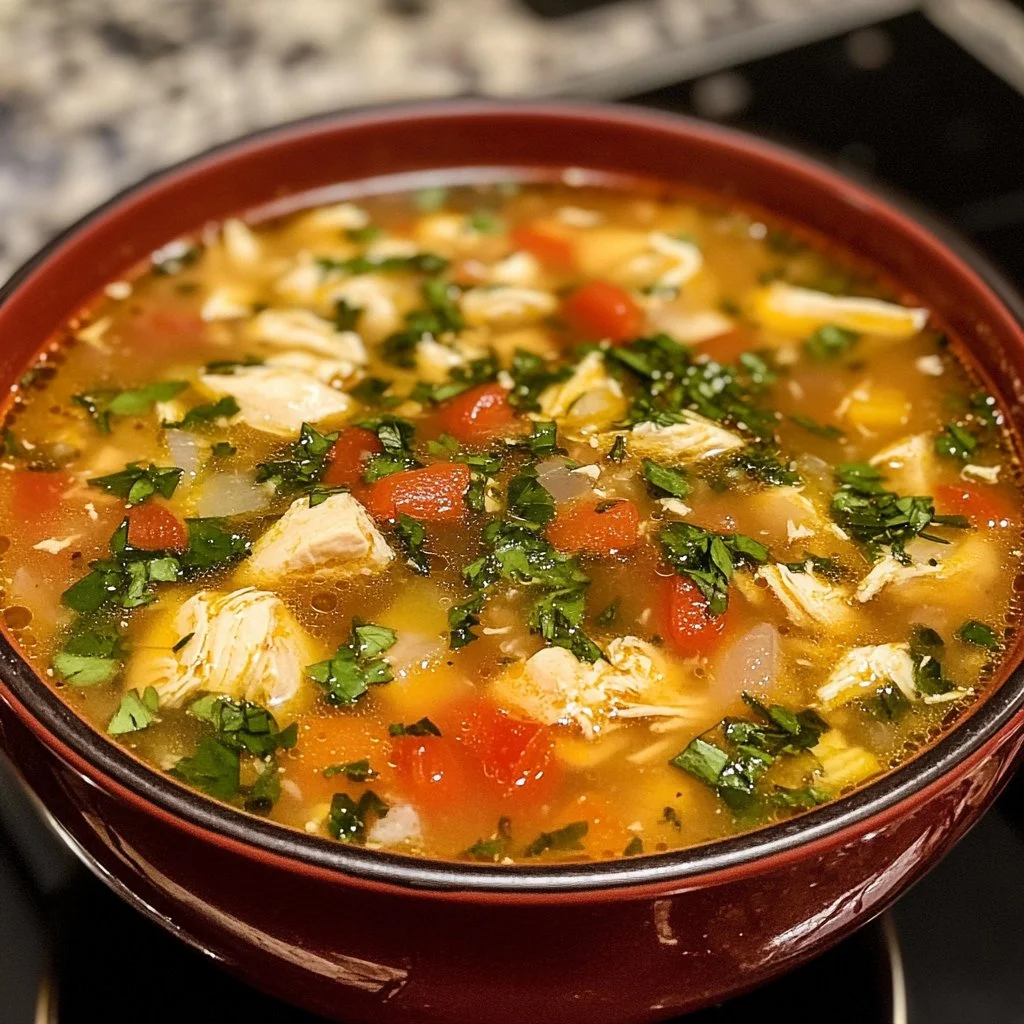 Tazón de Sopa de Pollo Española, un platillo reconfortante y saludable