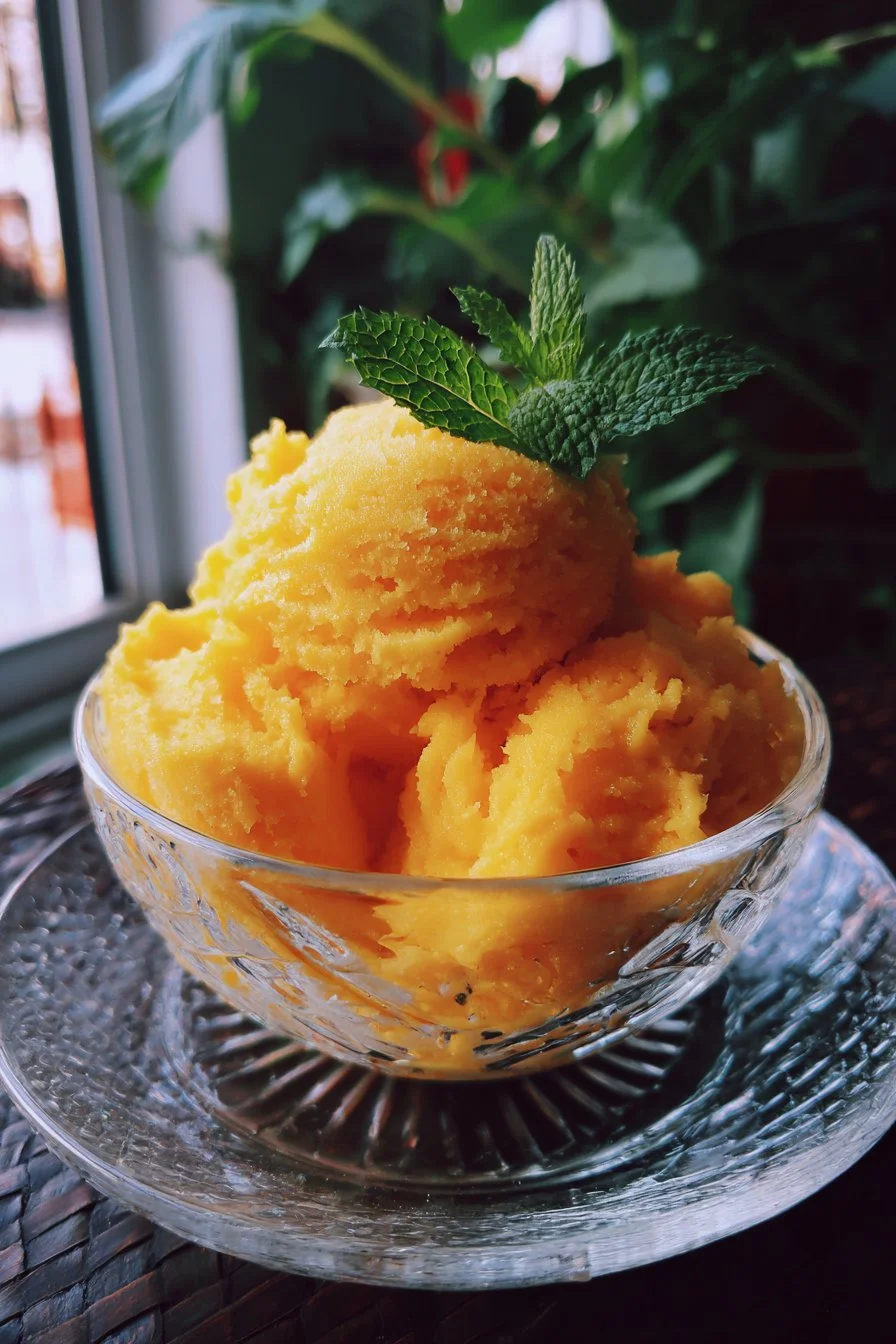 Sorbet de Mango y Chile Casero (Naturalmente Vegano y Libre de Lácteos)
