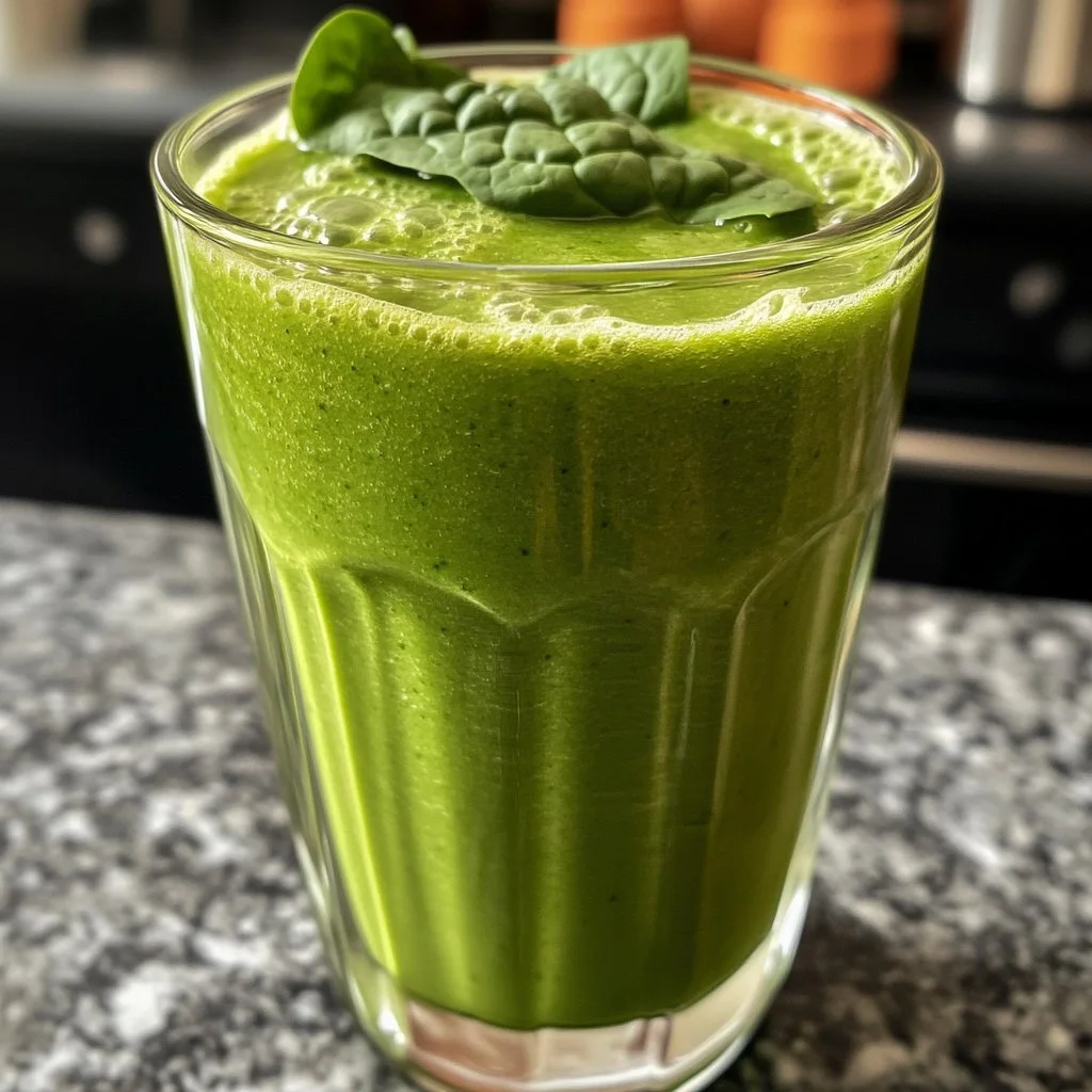 Healthy spinach smoothie in a glass with fresh spinach leaves