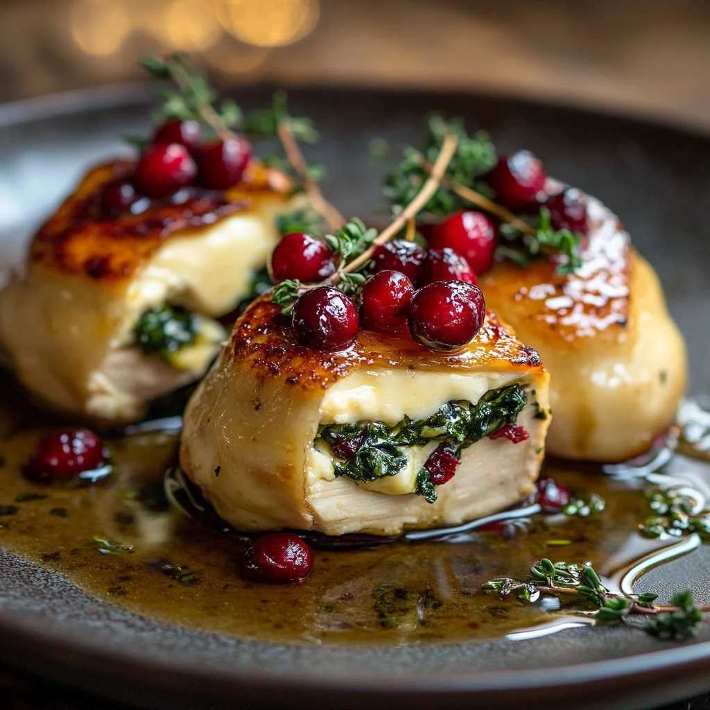 Stuffed chicken breast filled with spinach, blueberries, and brie cheese