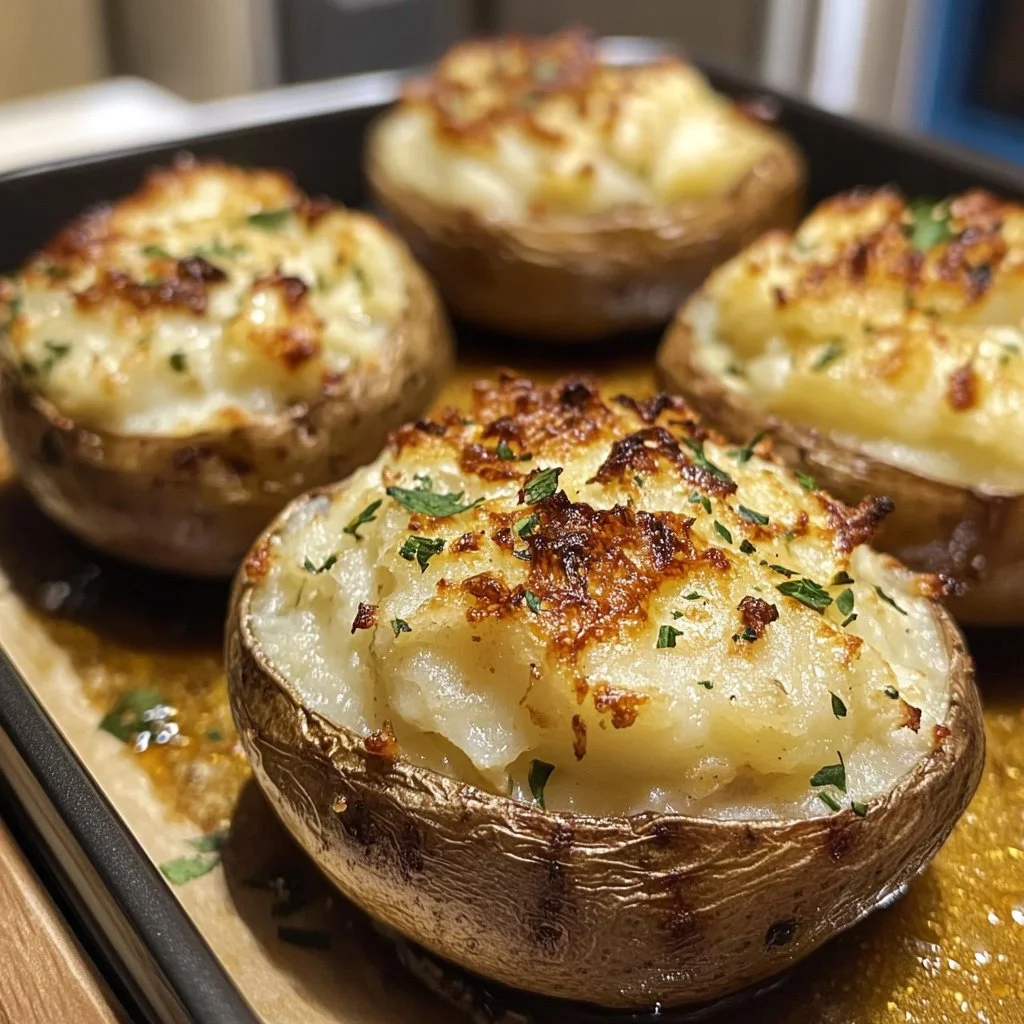 Delicious stuffed cold potatoes garnished with herbs and served as a side dish