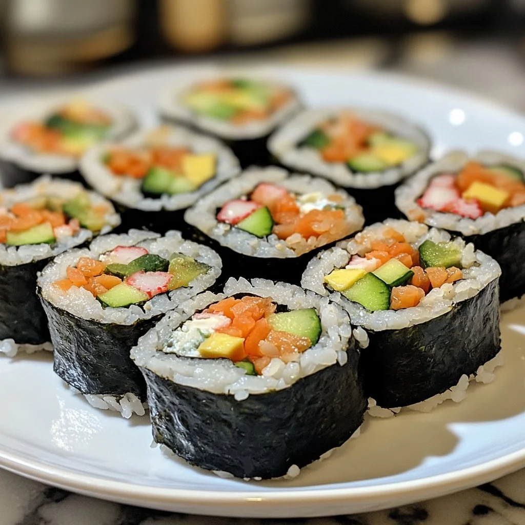 Plato de Sushi Falso con ingredientes frescos y presentación atractiva.
