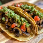 Tacos Crujientes de Setas y Frijoles Negros con Guacamole de Guisantes