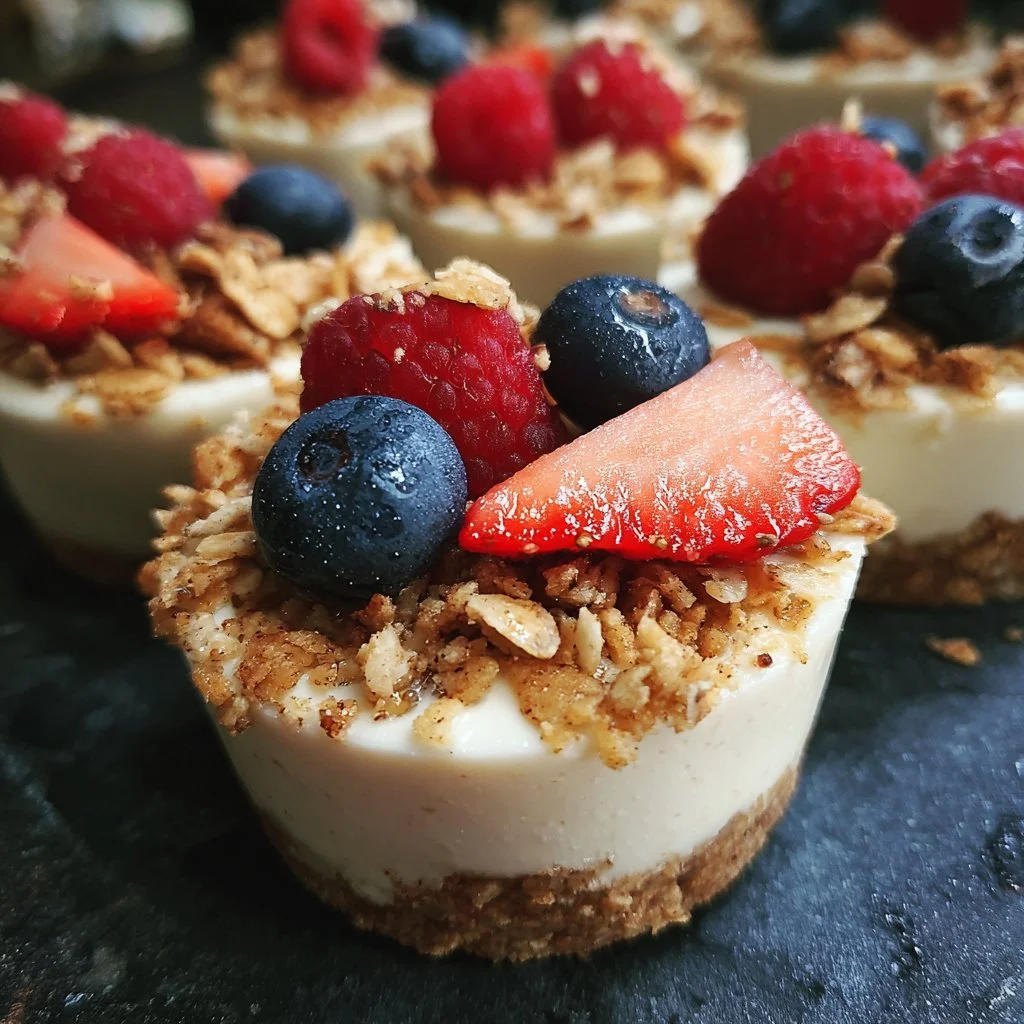 Taza de granola de yogur congelado con frutas frescas