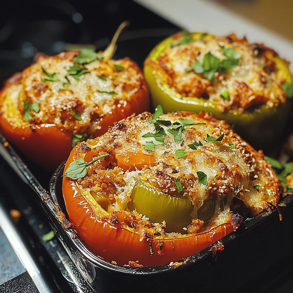 Delicious vegetarian stuffed bell peppers filled with rice and vegetables