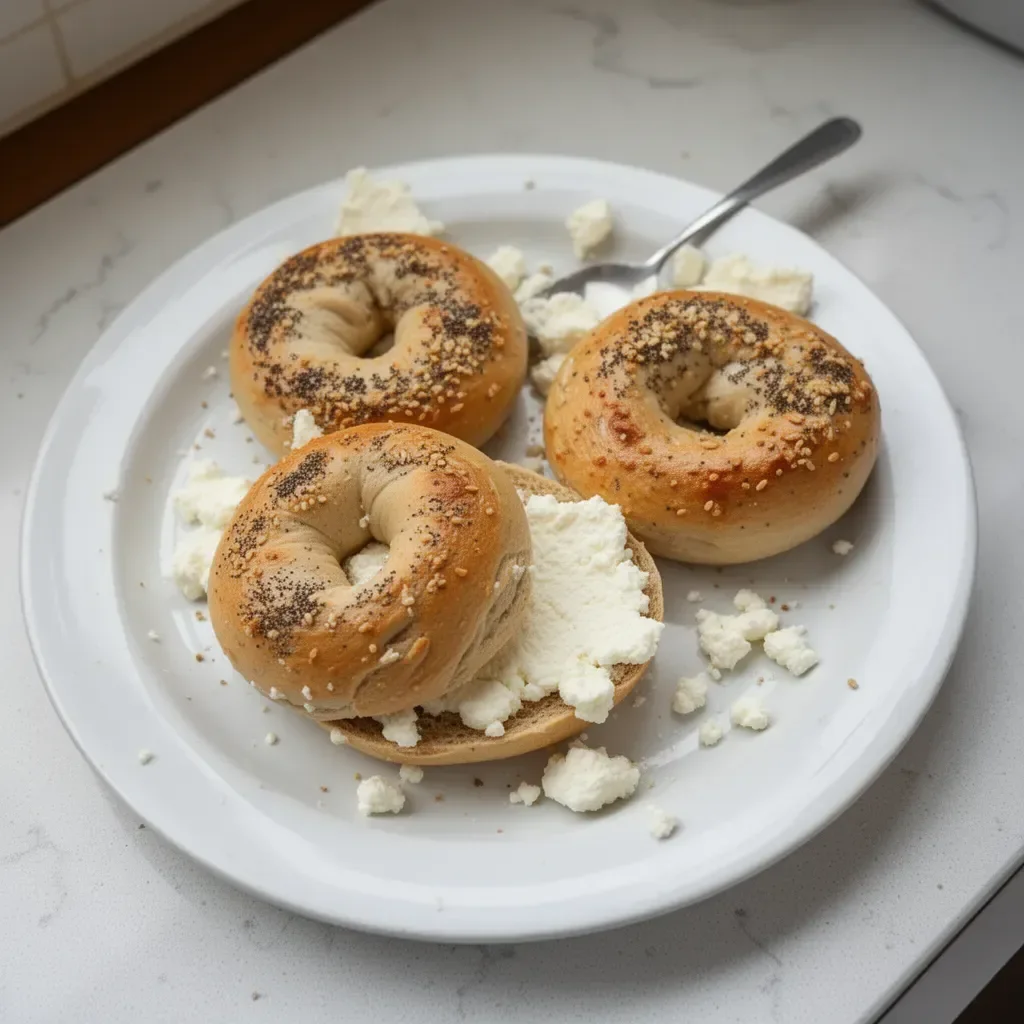 Bagels de almendra y requesón recién horneados para un desayuno saludable.