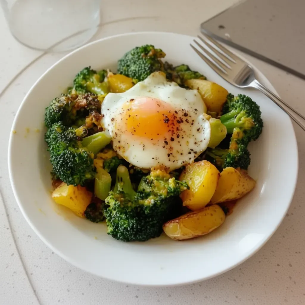 Plato de brócoli con patatas y huevo cocido, una receta saludable y deliciosa.
