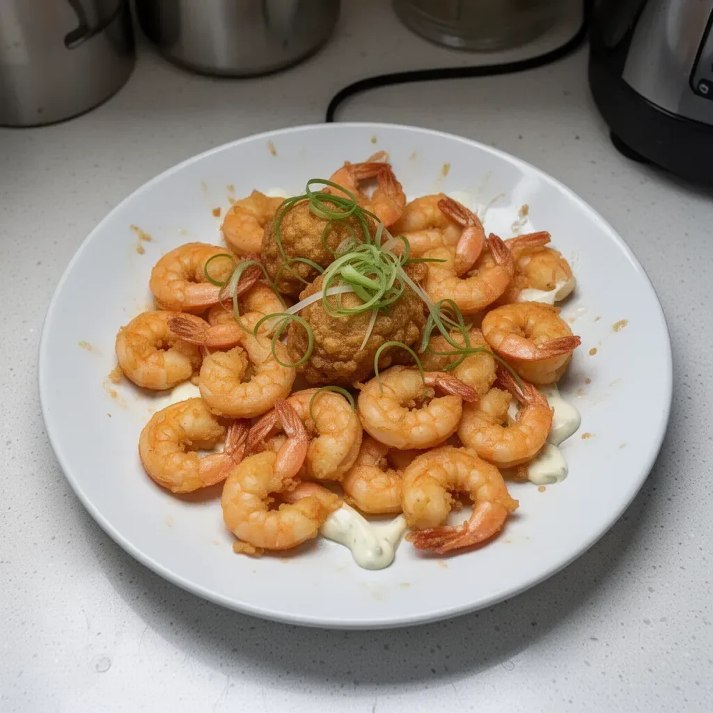 Buñuelos de camarones recién fritos en un plato