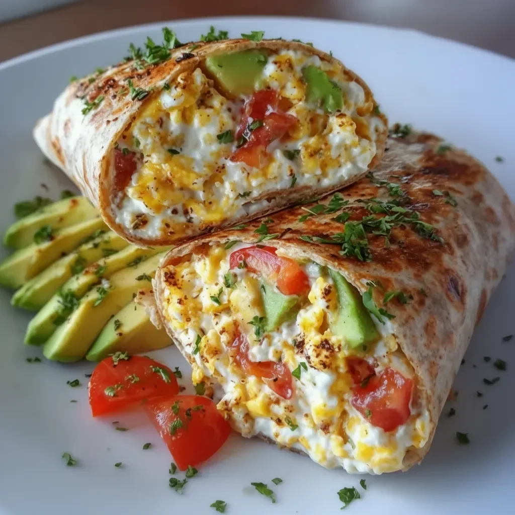 Burrito de desayuno cremoso con ingredientes frescos y sabrosos