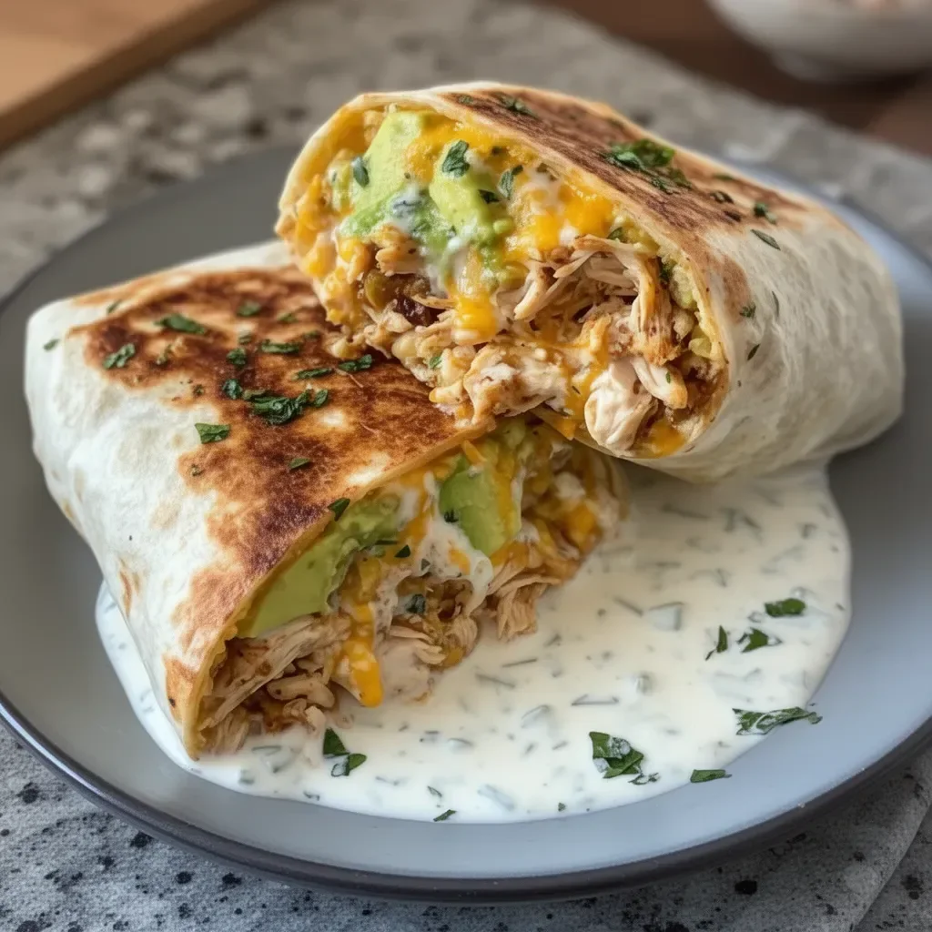 Burritos de Pollo con aguacate y aderezo ranch en un plato