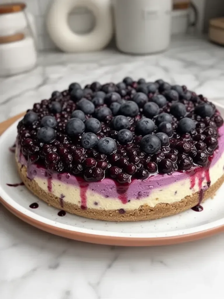 Cheesecake de arándano sin hornear con base endulzada con dátiles