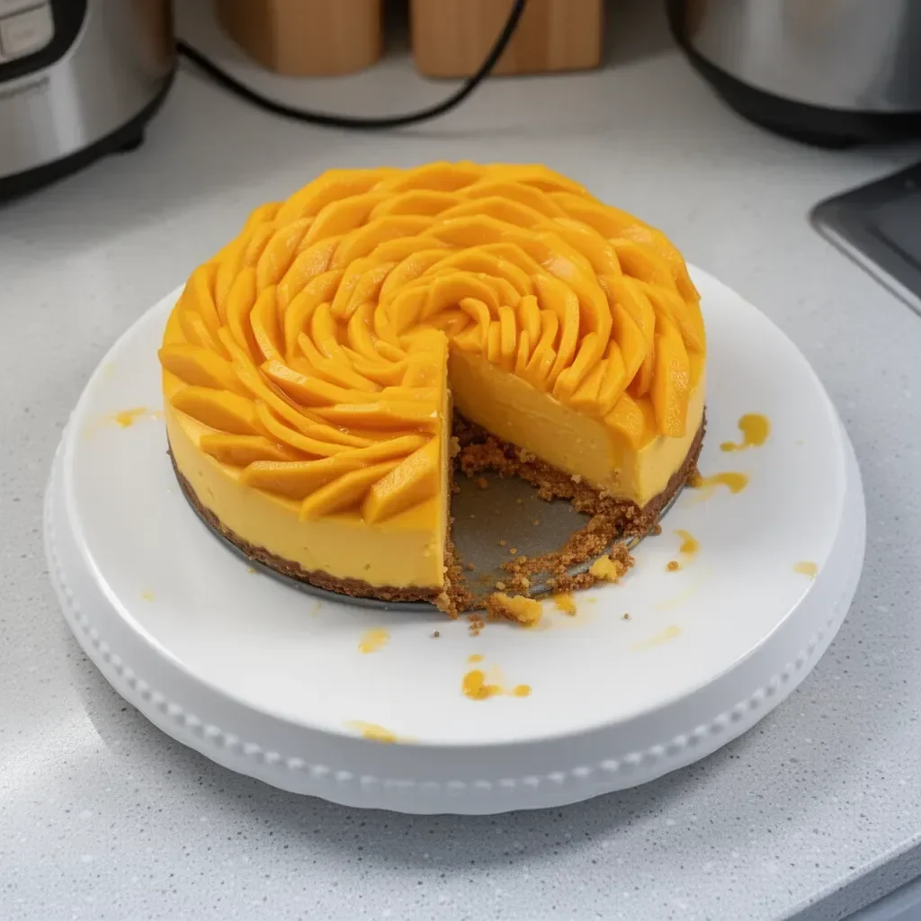 Cheesecake de Mango: un postre cremoso y tropical lleno de sabor.