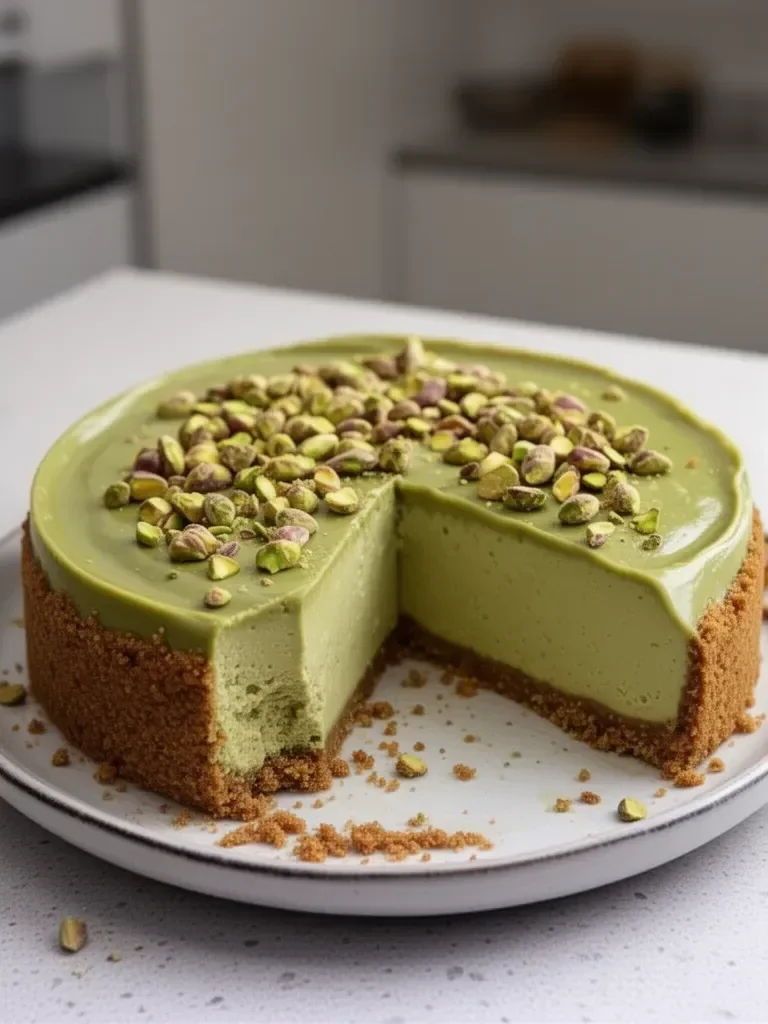 Cheesecake de Pistacho con Cobertura de Pistacho