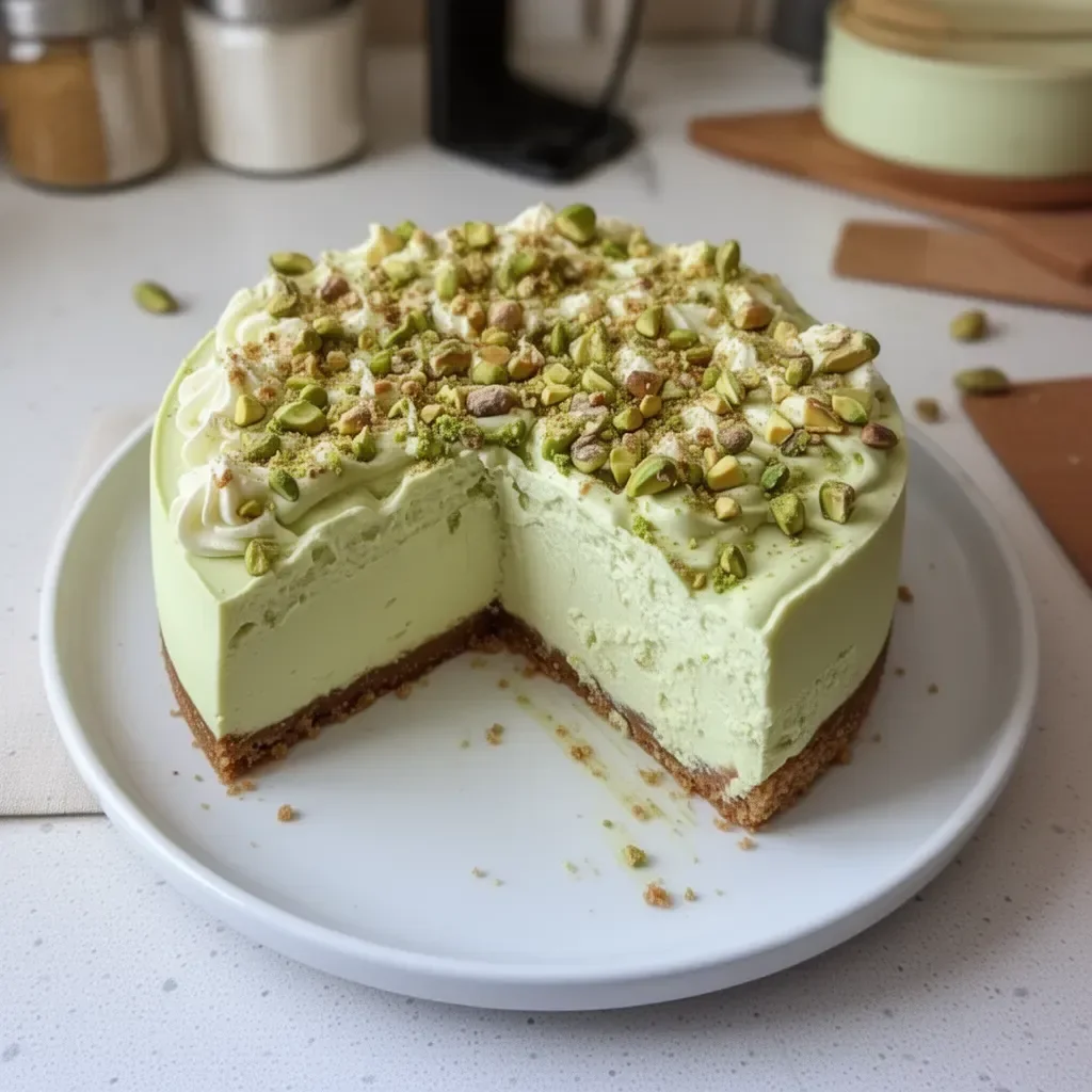 Cheesecake de pistacho sin hornear, un postre cremoso y delicioso