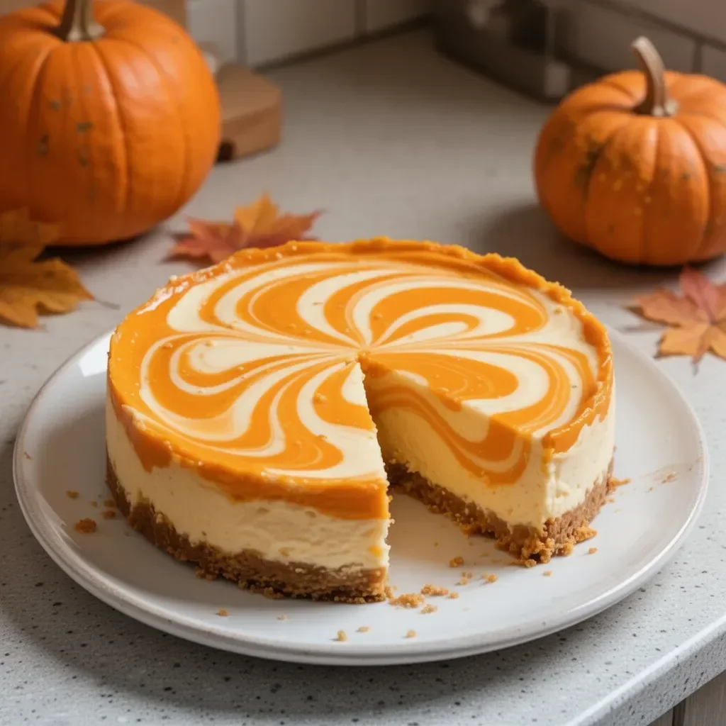 Cheesecake de remolino de calabaza con sabores auténticos y presentación atractiva