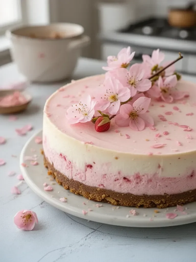 Cheesecake de Sakura de Flor de Cerezo Japonés