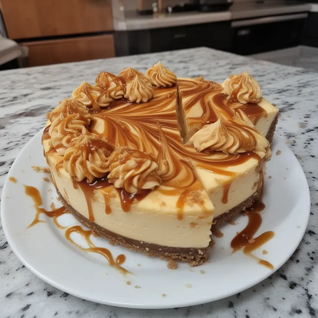 Cheesecake irresistible de caramelo swirl con un remolino de caramelo
