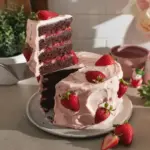 Chocolate cake with strawberry jam filling and strawberry cream cheese frosting