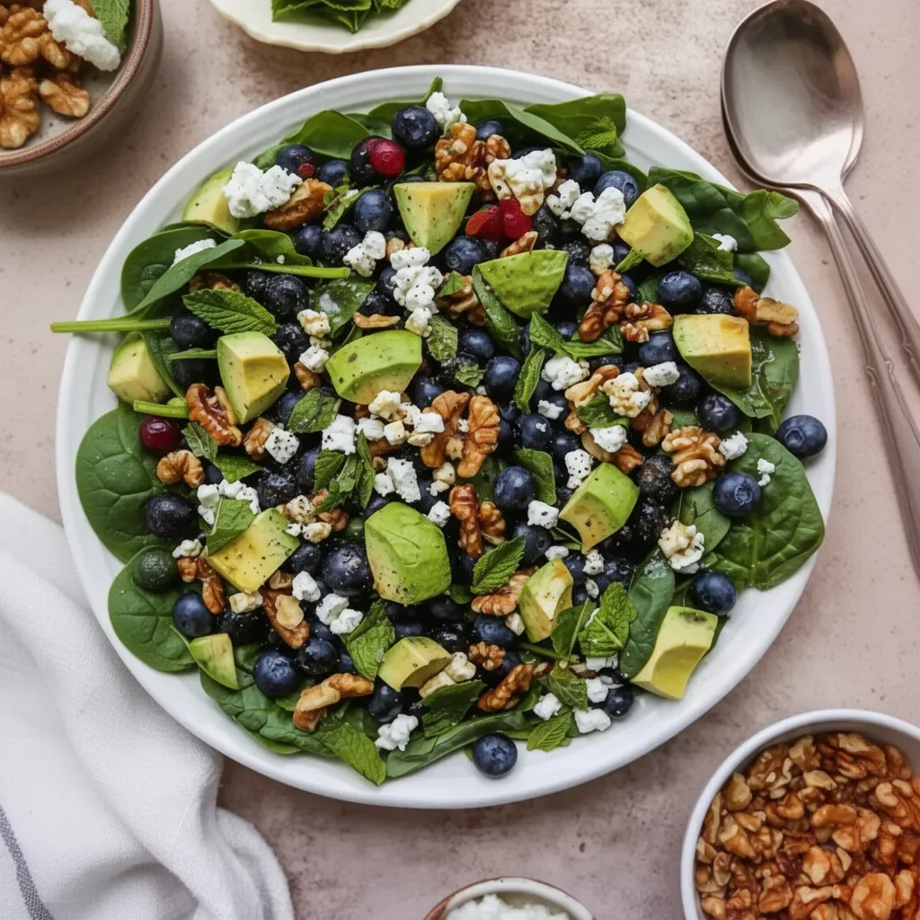 Ensalada de espinacas y arándanos fresca y colorida