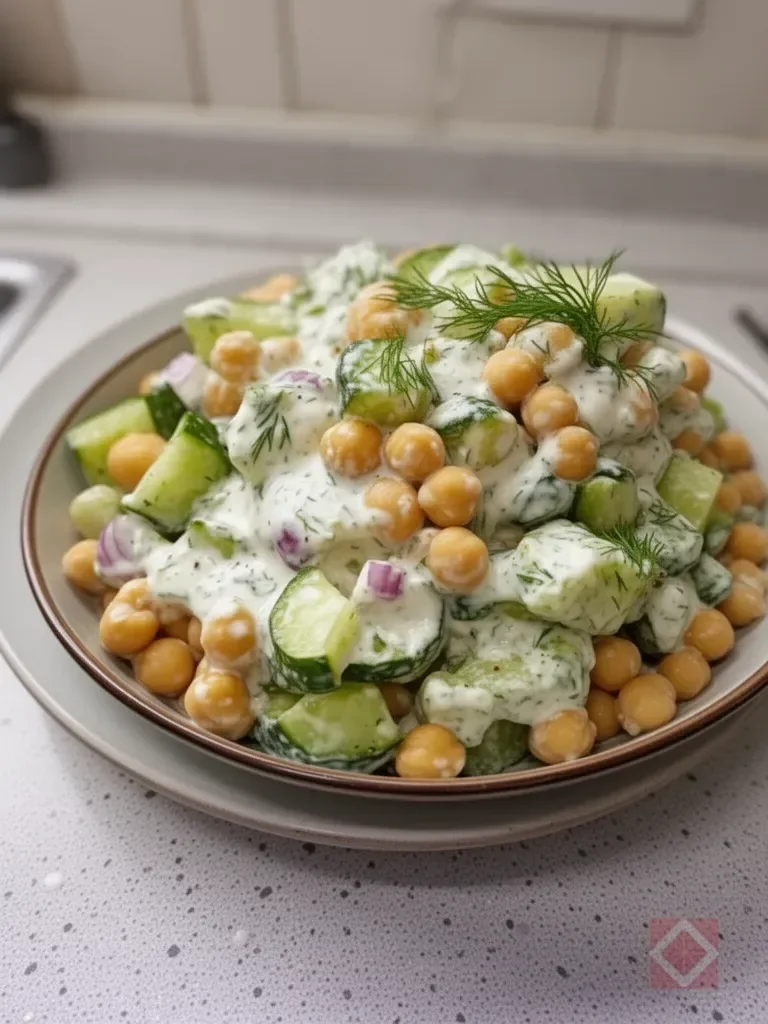 Ensalada de Garbanzos y Pepino con Aderezo Cremoso de Yogur