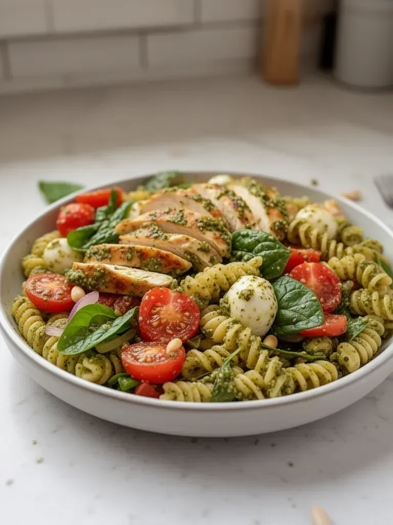 Ensalada de Pasta con Pesto y Pollo