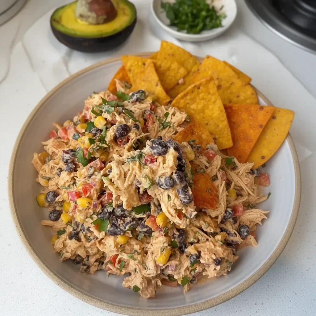 Ensalada de pollo suroeste con ingredientes frescos y coloridos