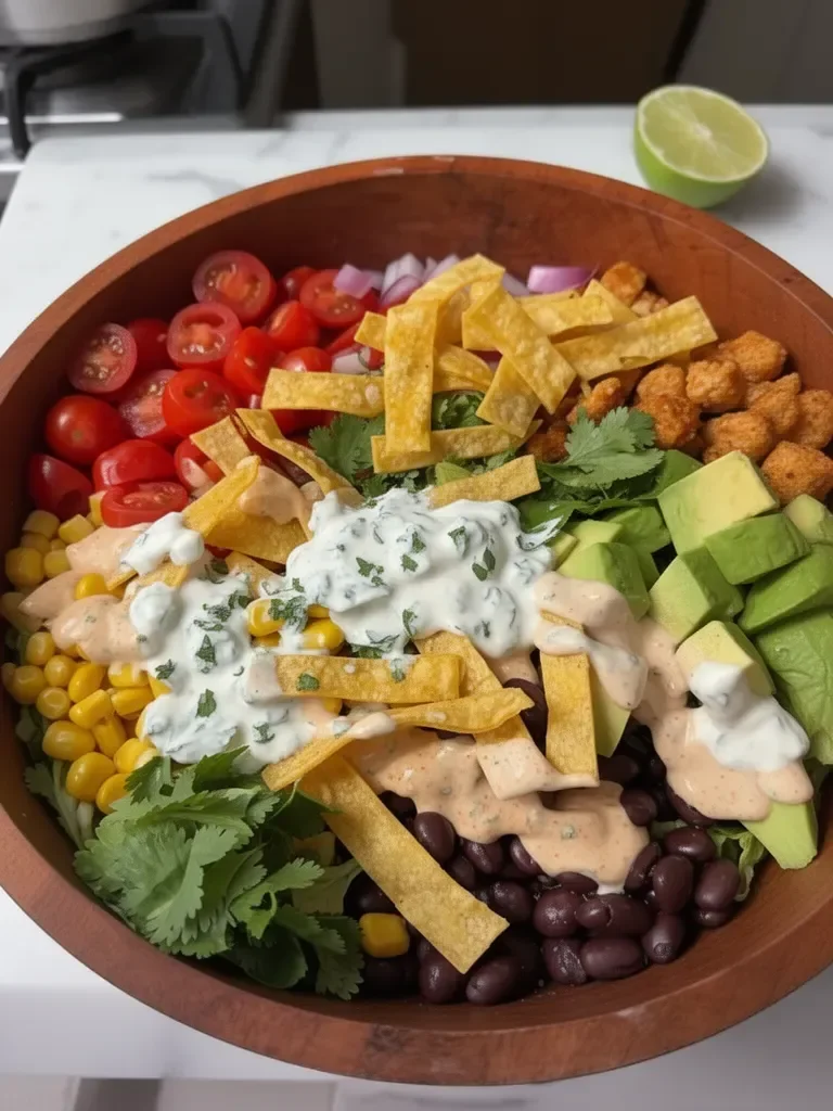 Receta de Ensalada de Tacos Vegana con Aderezo Cremoso de Chipotle