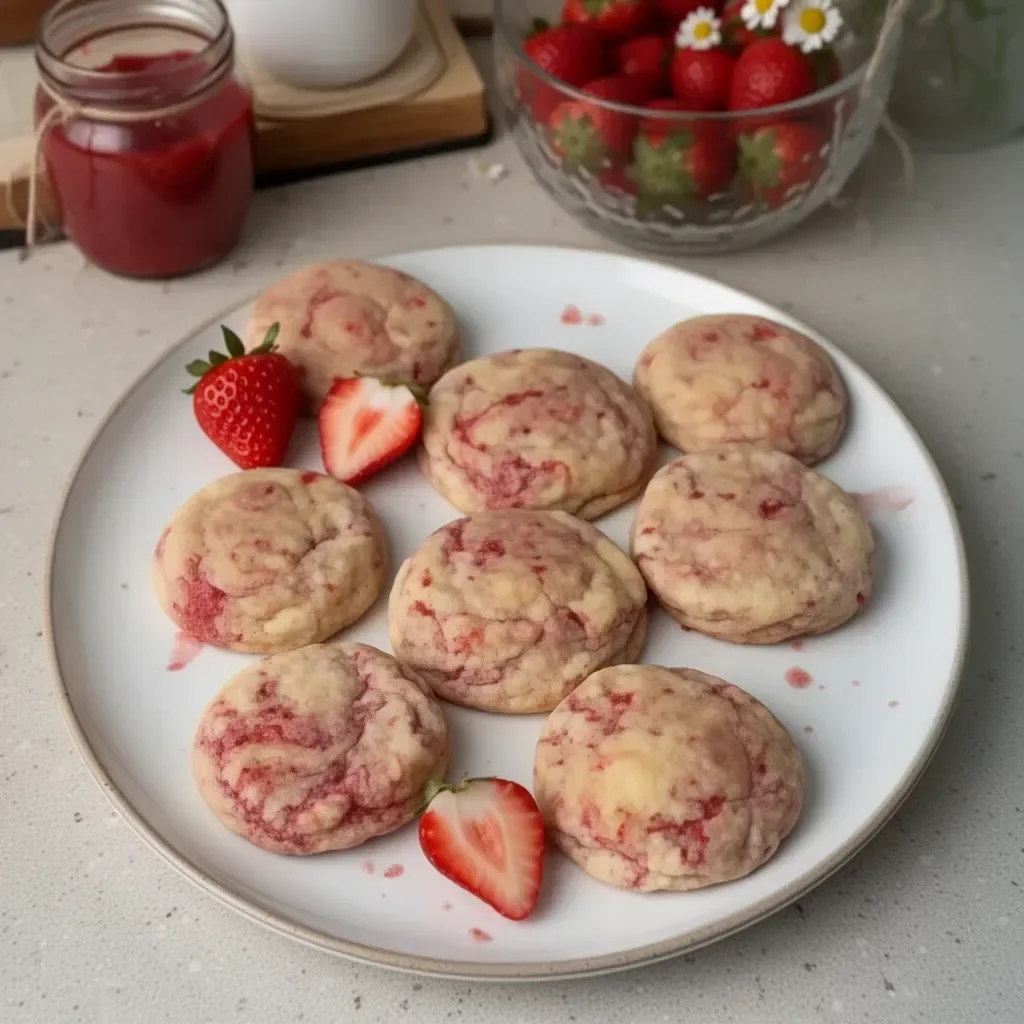 Galletas de cheesecake de fresa recién horneadas con decoración dulce