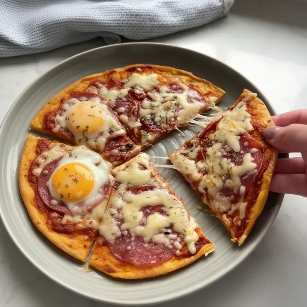 Plato de Huevos a la Pizza con ingredientes frescos y coloridos