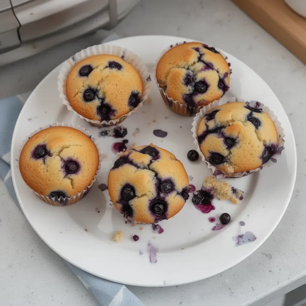 Muffins de yogur griego y arándanos recién horneados.