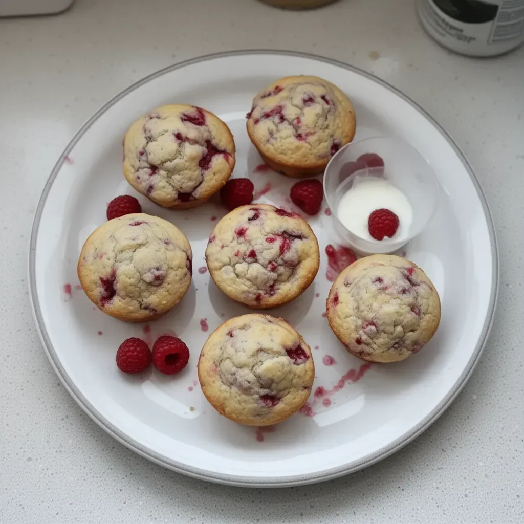 Muffins de Yogur Griego con Frambuesa recién horneados y esponjosos