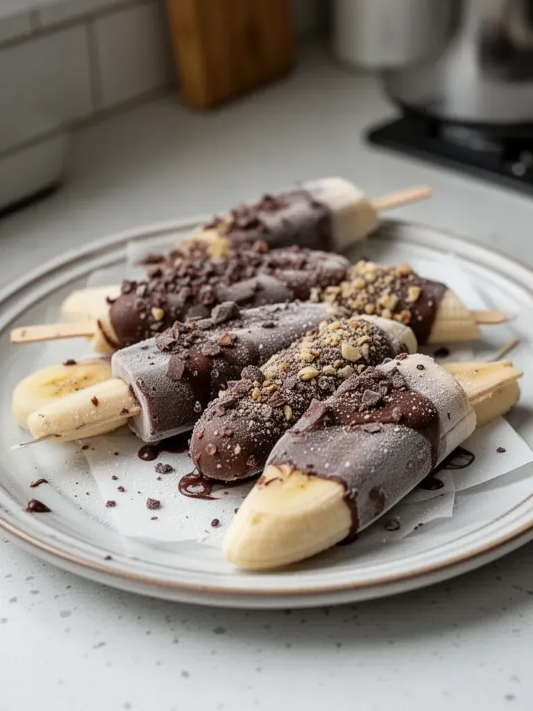 Paletas de plátano y chocolate congeladas