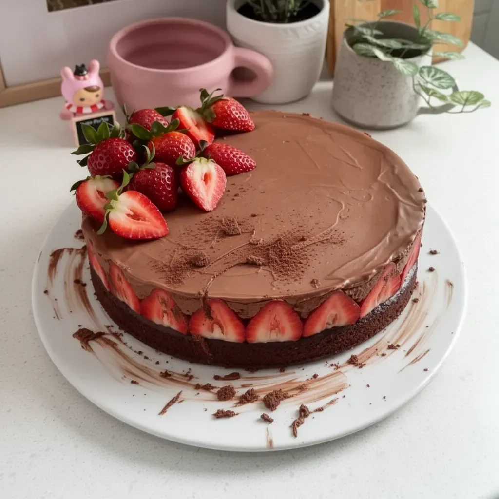 Pastel de mousse de chocolate decorado con virutas de cacao